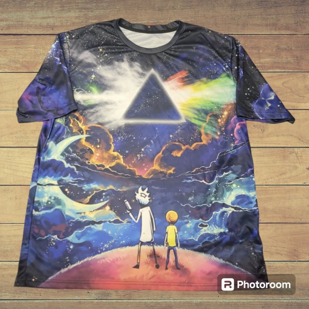 Rick and Morty Mens Shirt AOP Graphic Pyramid Egyptian Galaxy Trippy Colorful